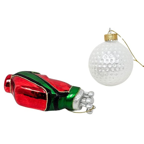 Set of 2 Golf Themed Glass Ornaments, Christmas Party Decor - Picture 2 of 2